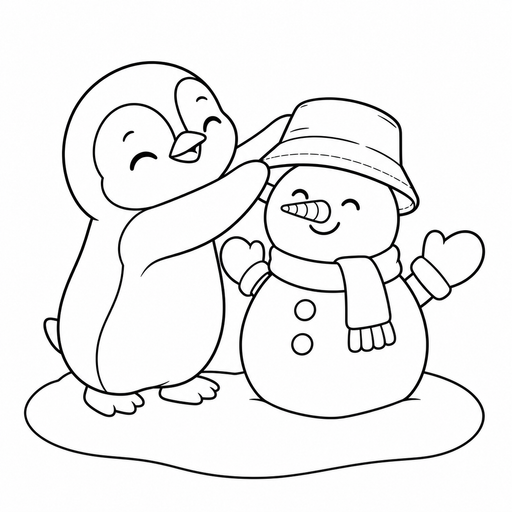 Penguin's Snowman Hat coloring picture