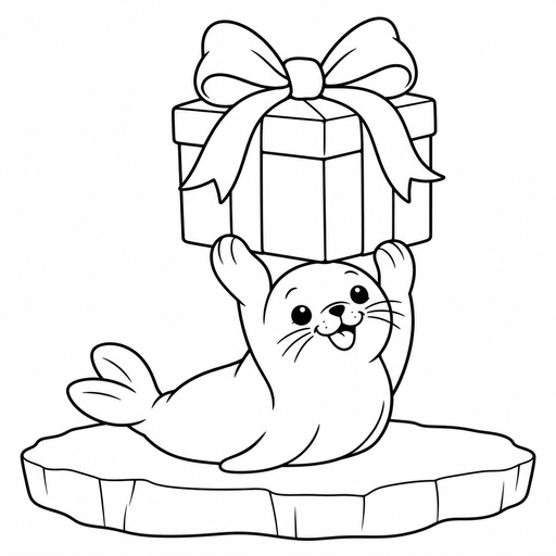 Seal's Ribbon Present coloring page – free printable line art