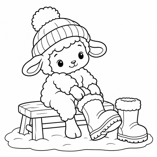 Lamb's Winter Boots coloring page – free printable line art