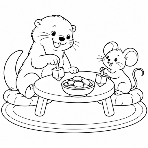Otter's Hanukkah Dreidels coloring picture