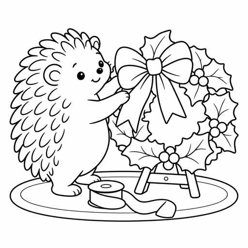 Hedgehog's Holly Wreath coloring picture