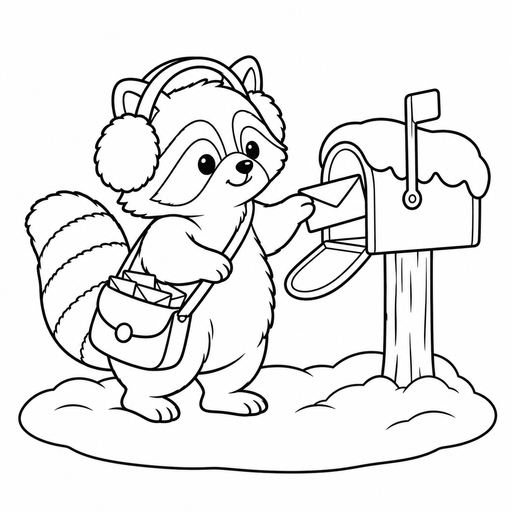 Raccoon's Winter Mailbox coloring picture