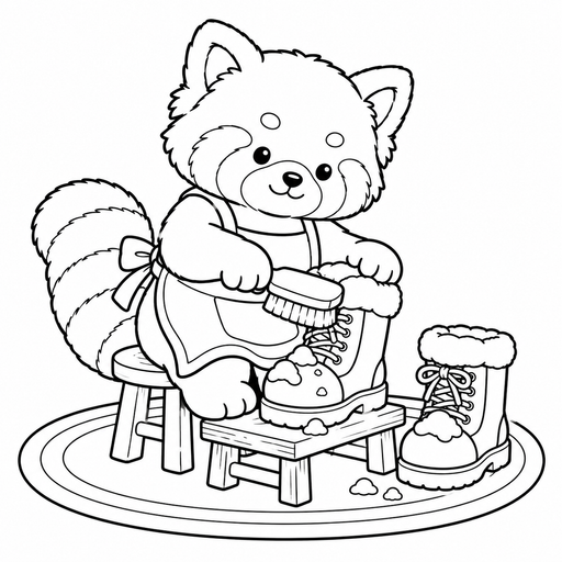 Red Panda's Snow Boot Brush coloring picture