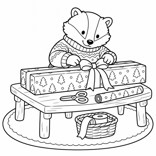 Badger's Long Gift Wrap coloring page – free printable line art