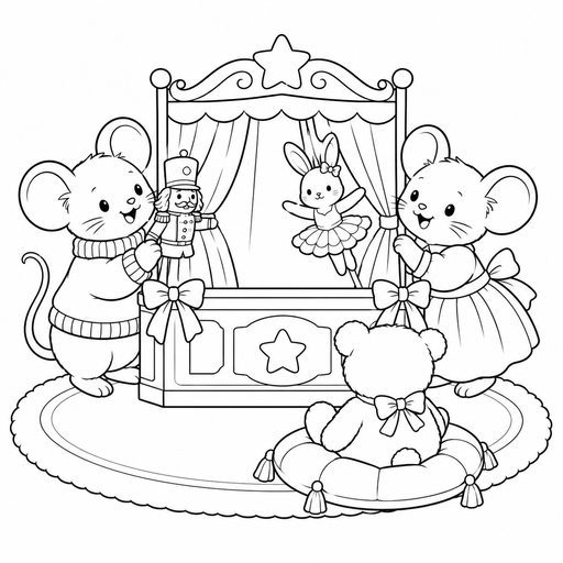 Mice's Nutcracker Puppet Show coloring page – free printable line art
