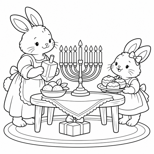 Bunny's Hanukkah Candle Display coloring picture