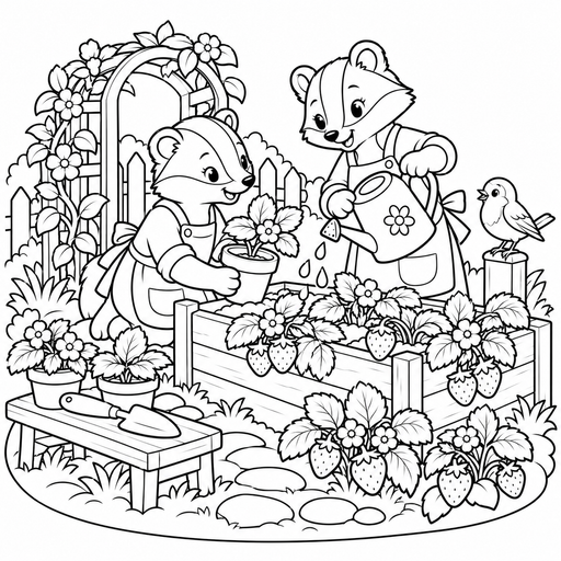 Badgers in the Strawberry Garden coloring picture