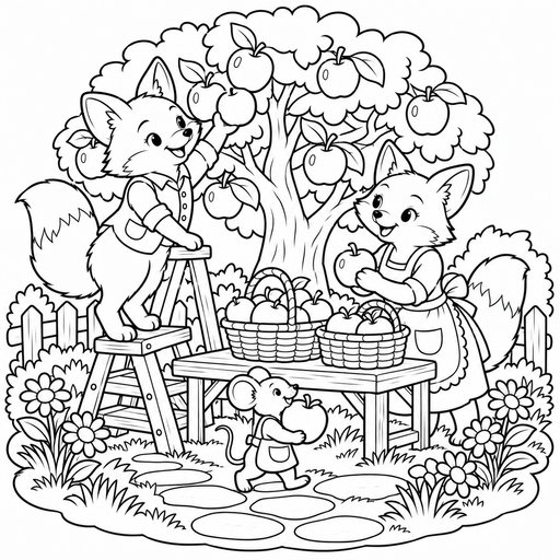 Foxes in the Apple Orchard coloring picture
