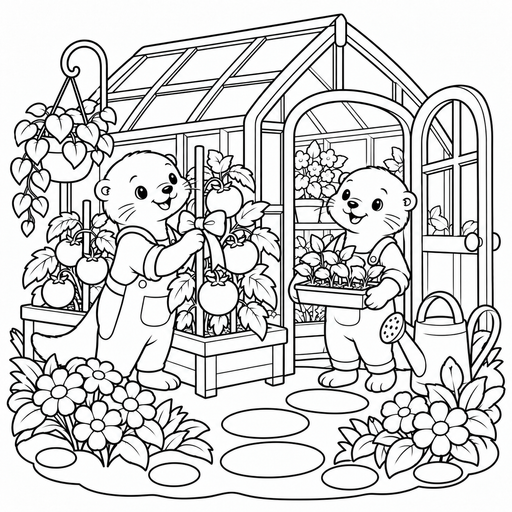 Otters in the Tomato Greenhouse coloring picture