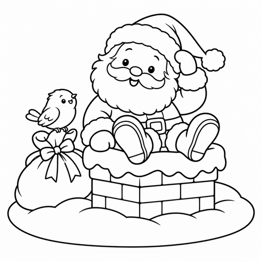 Santa on the Chimney coloring picture