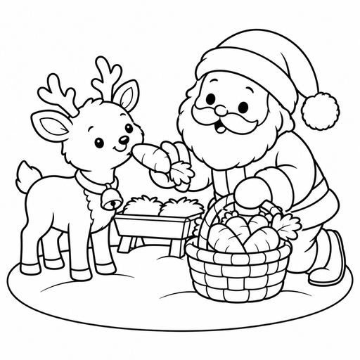 Santa Feeding a Reindeer coloring picture