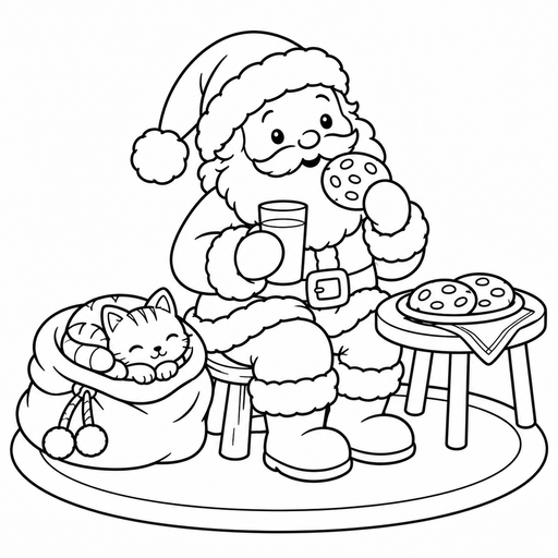 Santa with Cookies and Milk coloring picture