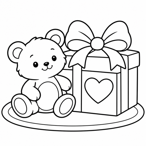 Easy Teddy Bear with a Present coloring picture