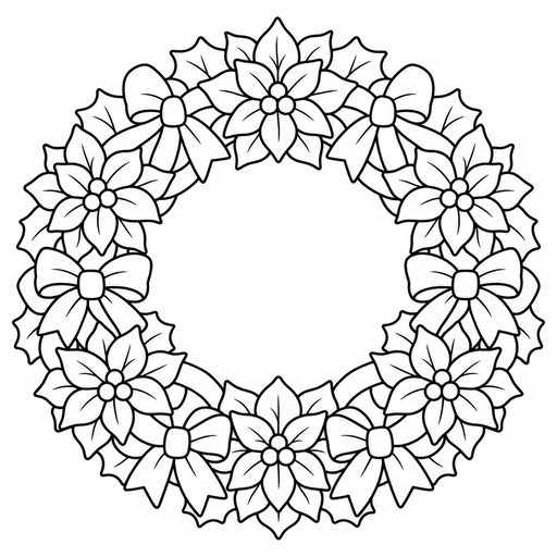 Poinsettia Christmas Wreath coloring picture
