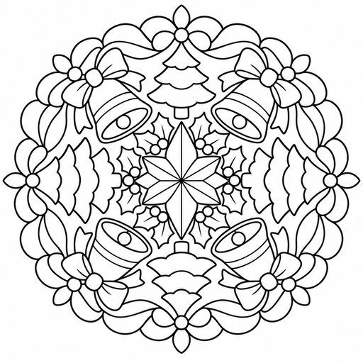 Christmas Tree and Bells Mandala coloring picture