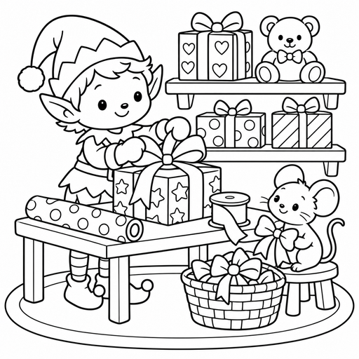 Elf Wrapping Christmas Presents coloring picture