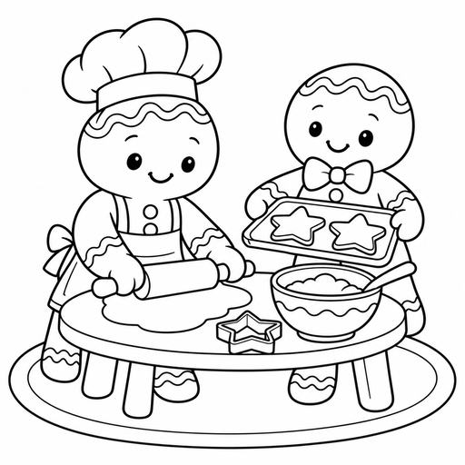 Gingerbread Men Baking Cookies coloring picture