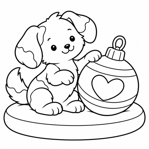 Puppy with a Christmas Ornament coloring picture