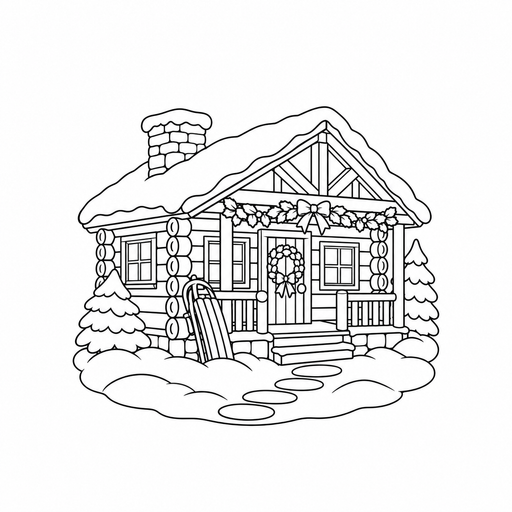 Log Cabin at Christmas coloring picture