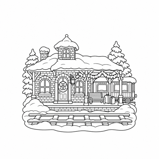 Christmas Train Station coloring picture