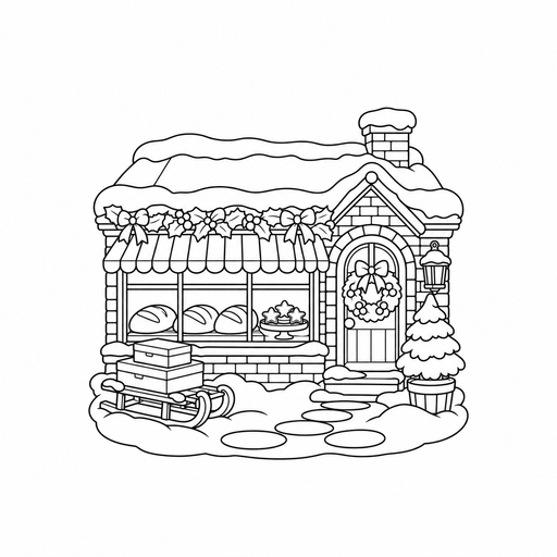 Snowy Christmas Bakery coloring picture