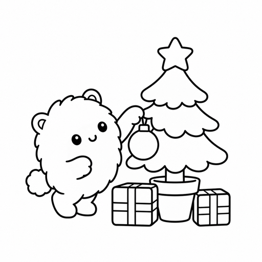 Snow Puff Decorating a Christmas Tree coloring picture