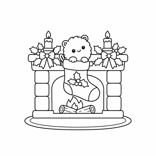 Snow Puff Hiding in a Christmas Stocking coloring page – free printable line art