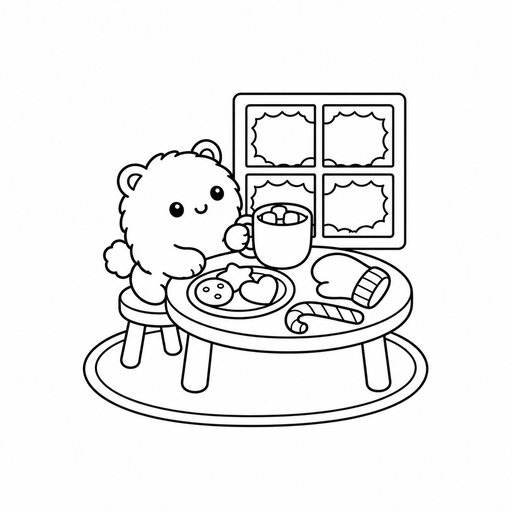 Snow Puff's Hot Cocoa Party coloring page – free printable line art