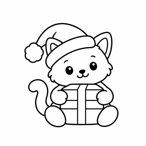 Kitten in a Santa Hat coloring page – free printable line art