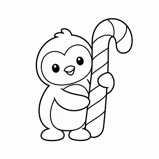 Penguin with a Candy Cane coloring picture