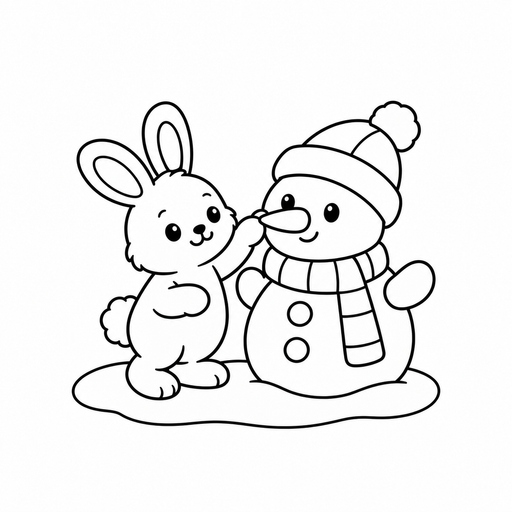 Bunny Building a Snowman coloring picture